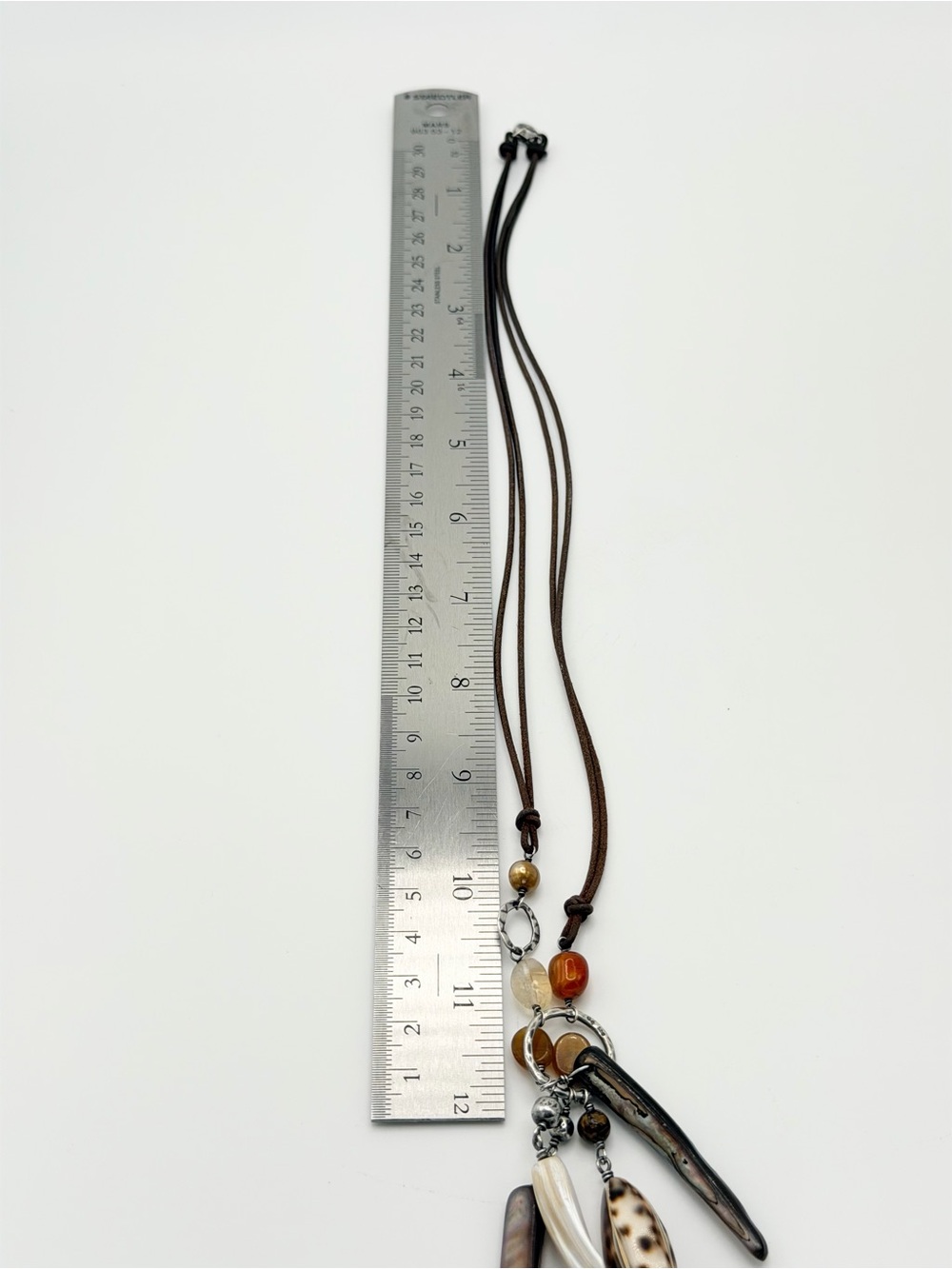 Silpada Vintage Sterling & Leather Citrine, Carnelian & Shell Necklace - Picture 13 of 16